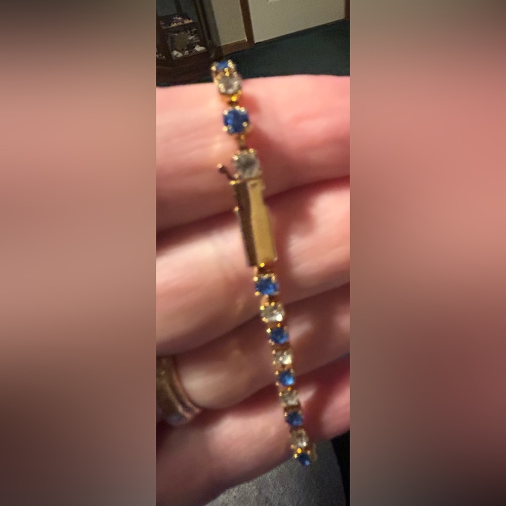2 Elegant Blue and Clear Crystal set in Gold Tone Bracelet - Picture 8 of 8